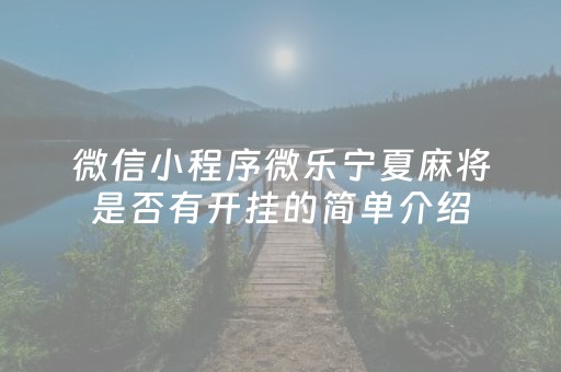 微信小程序微乐宁夏麻将是否有开挂的简单介绍