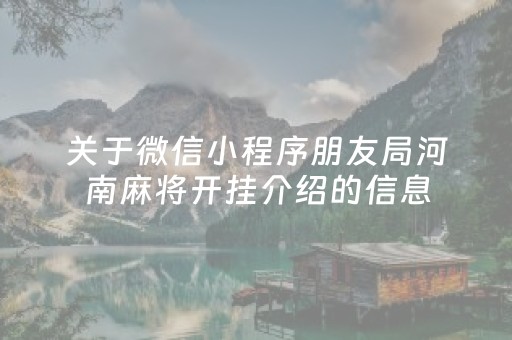 关于微信小程序朋友局河南麻将开挂介绍的信息