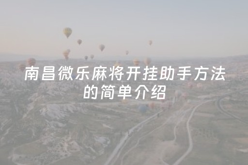 南昌微乐麻将开挂助手方法的简单介绍