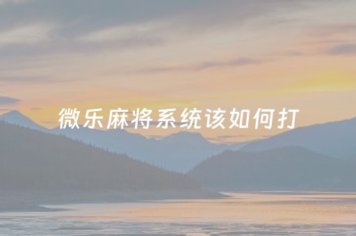 微乐麻将系统该如何打（微乐麻将怎么打）