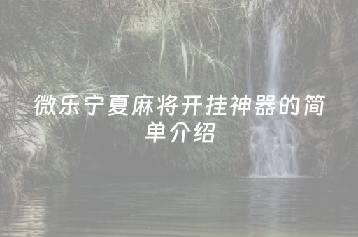 微乐宁夏麻将开挂神器的简单介绍