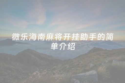 微乐海南麻将开挂助手的简单介绍