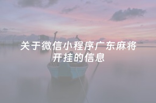 关于微信小程序广东麻将开挂的信息