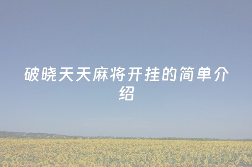 破晓天天麻将开挂的简单介绍