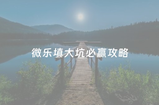 微乐填大坑必赢攻略（微乐填大坑怎么提高胜率）