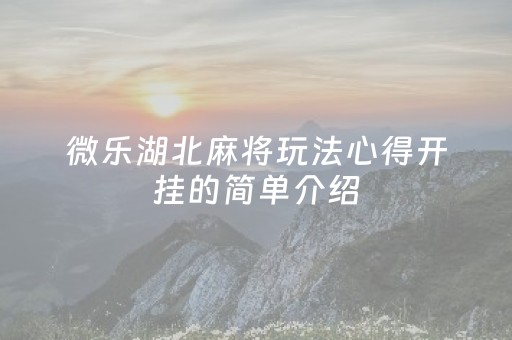 微乐湖北麻将玩法心得开挂的简单介绍