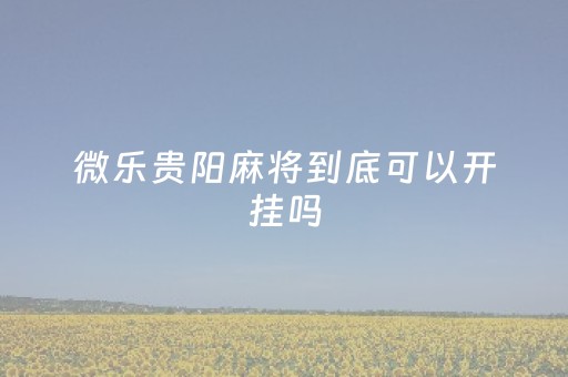 微乐贵阳麻将到底可以开挂吗（贵阳微乐麻将可以开挂吗?）