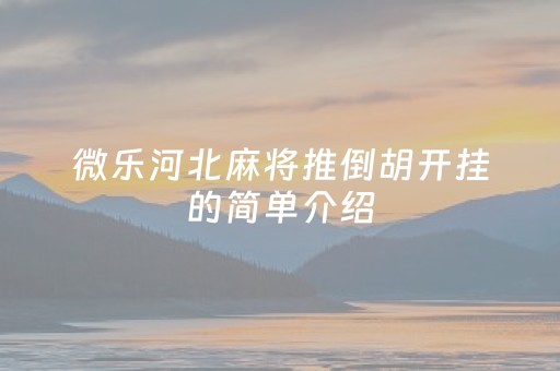 微乐河北麻将推倒胡开挂的简单介绍（微乐麻将河北推倒胡有个买神助别人能知道吗?）