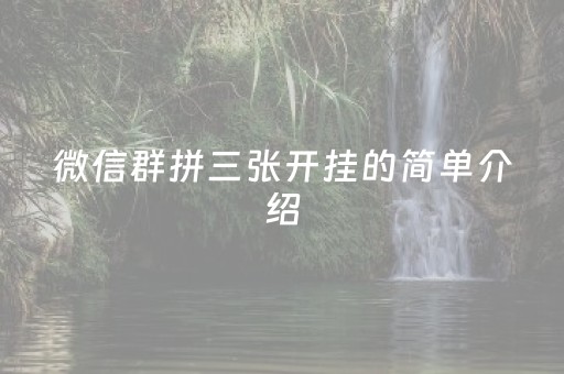 微信群拼三张开挂的简单介绍