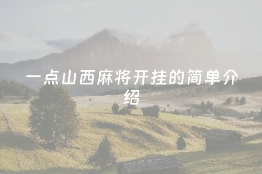 一点山西麻将开挂的简单介绍