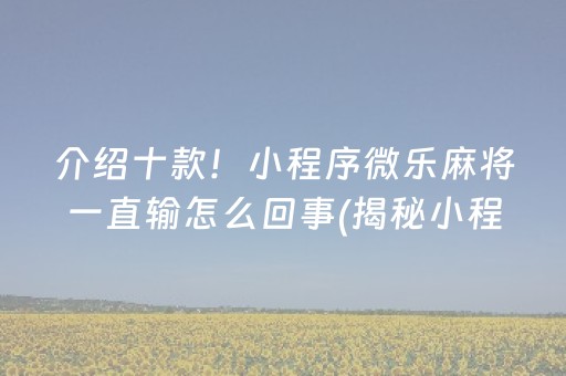 介绍十款！小程序微乐麻将一直输怎么回事(揭秘小程序专用神器下载)