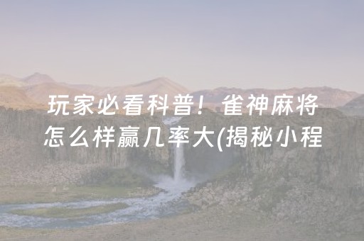 玩家必看科普！雀神麻将怎么样赢几率大(揭秘小程序提高赢的概率)