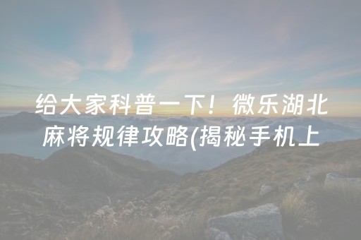 给大家科普一下！微乐湖北麻将规律攻略(揭秘手机上赢牌技巧)