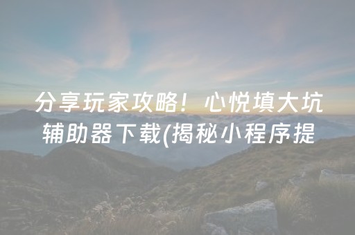 分享玩家攻略！心悦填大坑辅助器下载(揭秘小程序提高赢的概率)