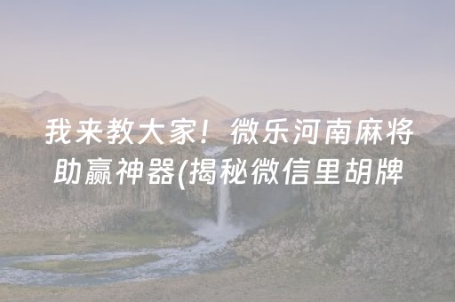 我来教大家！微乐河南麻将助赢神器(揭秘微信里胡牌技巧)