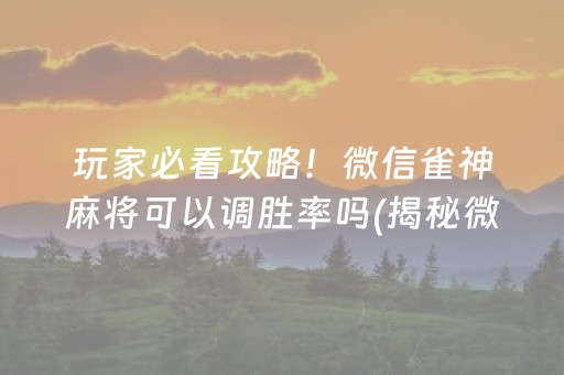 玩家必看攻略！微信雀神麻将可以调胜率吗(揭秘微信里助赢神器购买)