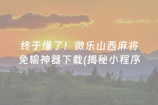 终于懂了！微乐山西麻将免输神器下载(揭秘小程序提高胜率)