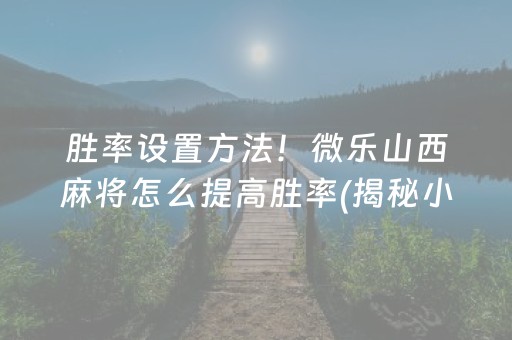 胜率设置方法！微乐山西麻将怎么提高胜率(揭秘小程序攻略插件)