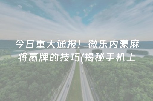 今日重大通报！微乐内蒙麻将赢牌的技巧(揭秘手机上提高胜率)