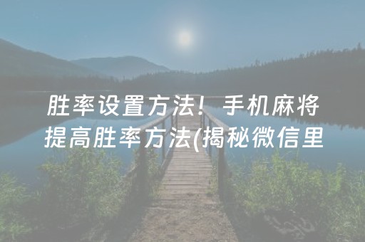 胜率设置方法！手机麻将提高胜率方法(揭秘微信里助赢神器)