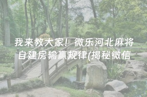 我来教大家！微乐河北麻将自建房输赢规律(揭秘微信里确实有猫腻)