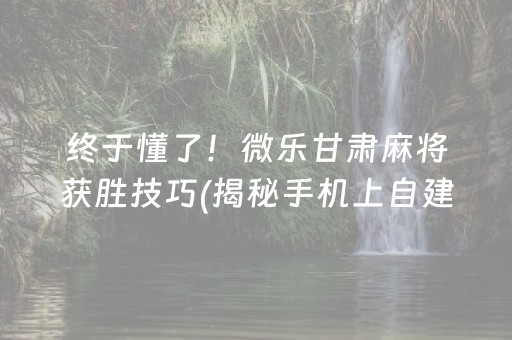 终于懂了！微乐甘肃麻将获胜技巧(揭秘手机上自建房怎么赢)