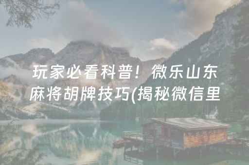 玩家必看科普！微乐山东麻将胡牌技巧(揭秘微信里怎么容易赢)