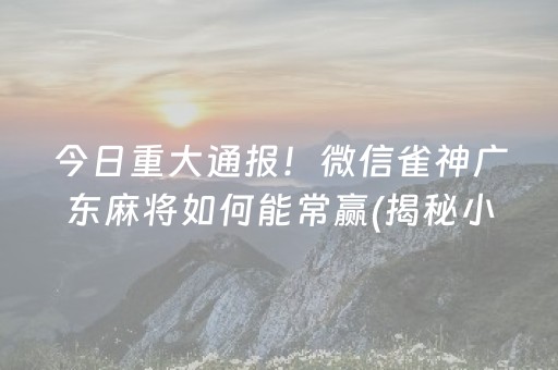 今日重大通报！微信雀神广东麻将如何能常赢(揭秘小程序专用神器下载)