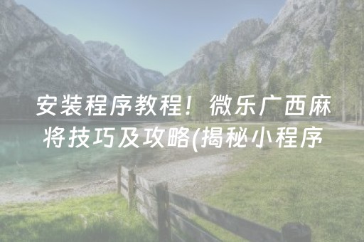 安装程序教程！微乐广西麻将技巧及攻略(揭秘小程序输赢技巧)