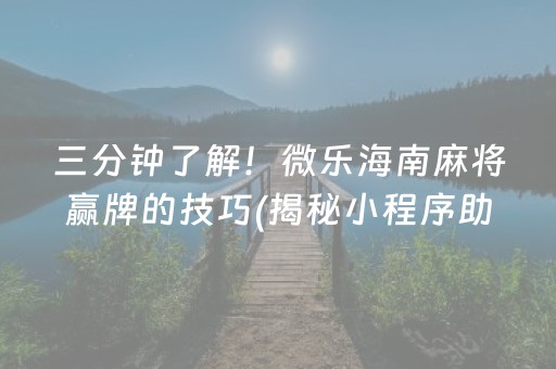 三分钟了解！微乐海南麻将赢牌的技巧(揭秘小程序助赢软件)