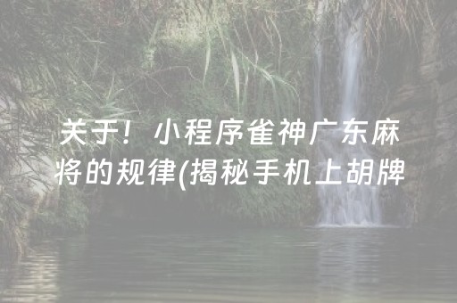 关于！小程序雀神广东麻将的规律(揭秘手机上胡牌技巧)