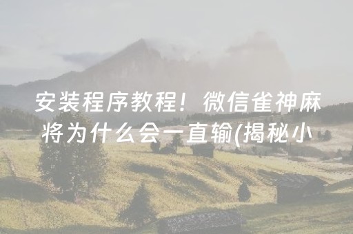 安装程序教程！微信雀神麻将为什么会一直输(揭秘小程序助攻神器)