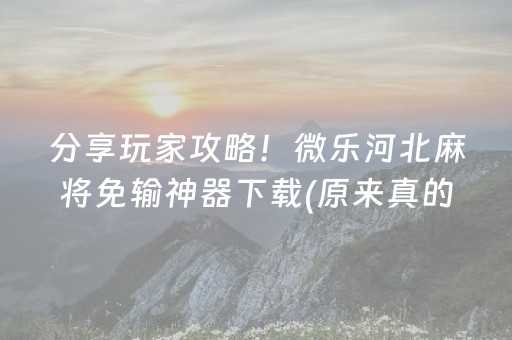 分享玩家攻略！微乐河北麻将免输神器下载(原来真的有挂呢)