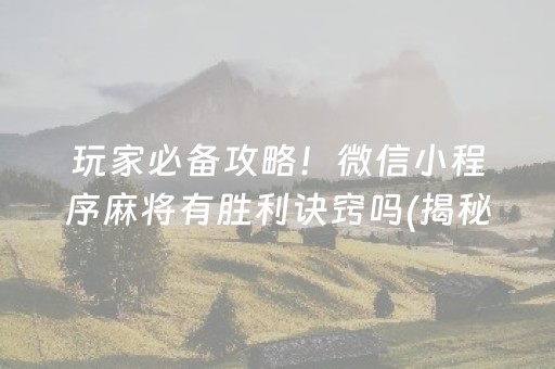 玩家必备攻略！微信小程序麻将有胜利诀窍吗(揭秘微信里专用神器下载)