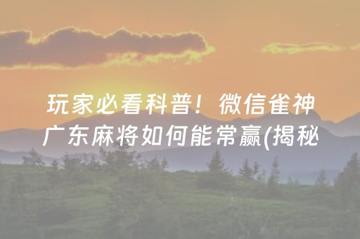 玩家必看科普！微信雀神广东麻将如何能常赢(揭秘微信里提高赢的概率)