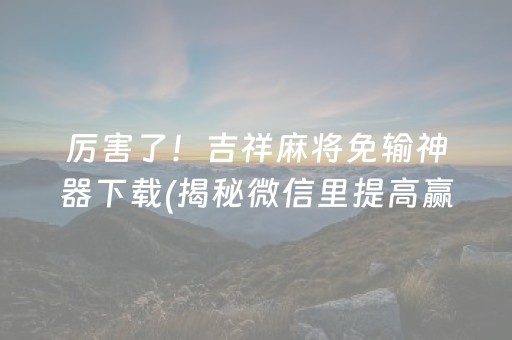 厉害了！吉祥麻将免输神器下载(揭秘微信里提高赢的概率)