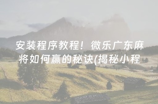 安装程序教程！微乐广东麻将如何赢的秘诀(揭秘小程序必备神器)