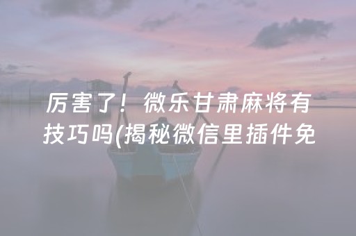 厉害了！微乐甘肃麻将有技巧吗(揭秘微信里插件免费)