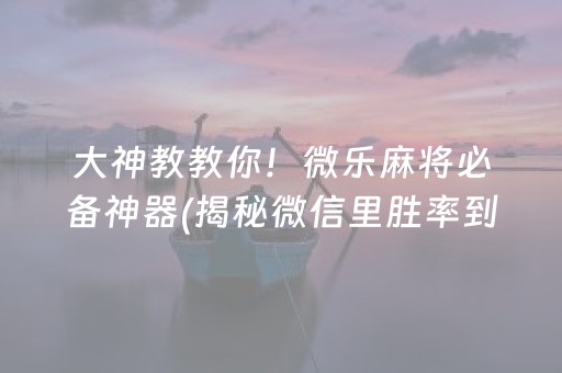 大神教教你！微乐麻将必备神器(揭秘微信里胜率到哪调)