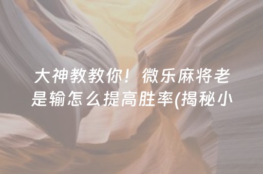 大神教教你！微乐麻将老是输怎么提高胜率(揭秘小程序必备神器)