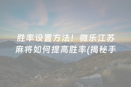 胜率设置方法！微乐江苏麻将如何提高胜率(揭秘手机上插件购买)