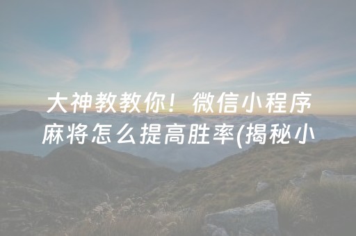 大神教教你！微信小程序麻将怎么提高胜率(揭秘小程序赢牌的技巧)