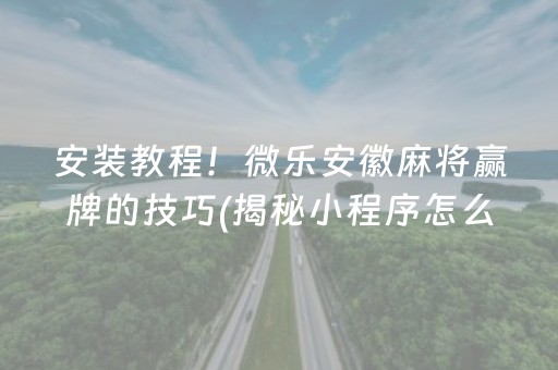 安装教程！微乐安徽麻将赢牌的技巧(揭秘小程序怎么容易赢)