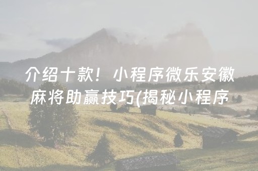 介绍十款！小程序微乐安徽麻将助赢技巧(揭秘小程序提高胜率)