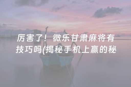 厉害了！微乐甘肃麻将有技巧吗(揭秘手机上赢的秘诀)