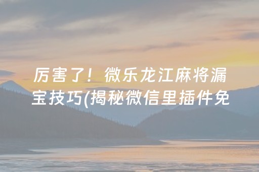 厉害了！微乐龙江麻将漏宝技巧(揭秘微信里插件免费)