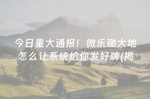 今日重大通报！微乐锄大地怎么让系统给你发好牌(揭秘手机上助赢神器购买)