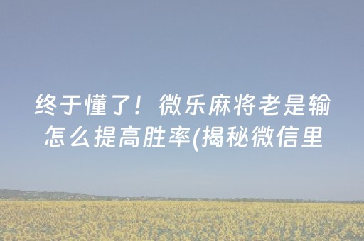 终于懂了！微乐麻将老是输怎么提高胜率(揭秘微信里专用神器)