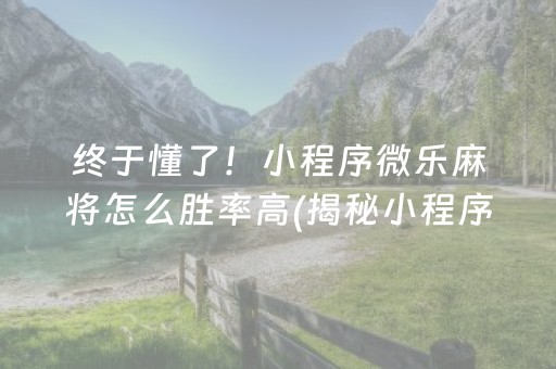 终于懂了！小程序微乐麻将怎么胜率高(揭秘小程序如何让牌变好)