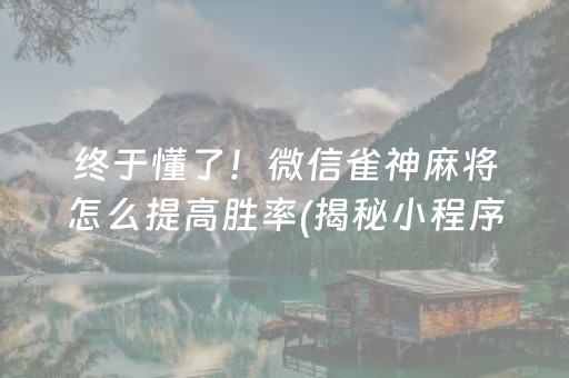 终于懂了！微信雀神麻将怎么提高胜率(揭秘小程序胡牌神器)